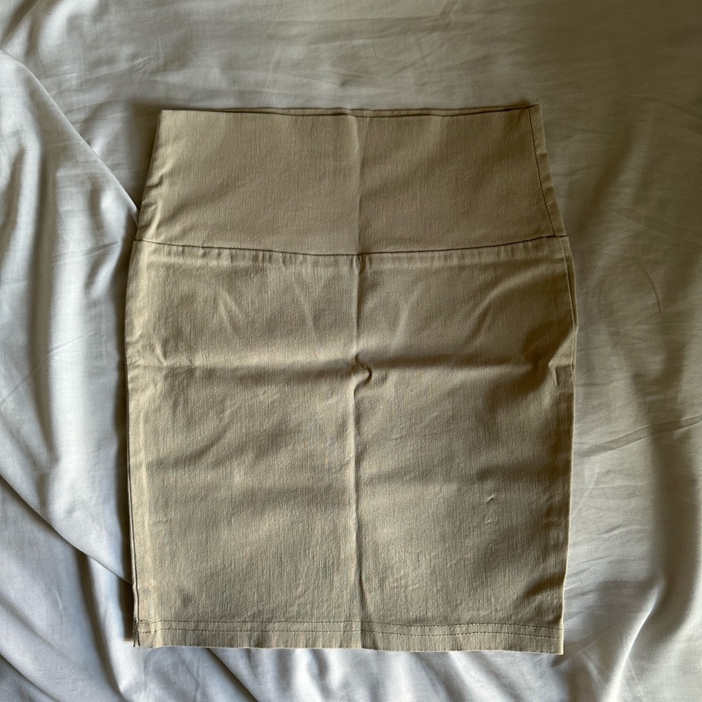 Beige mini pencil skirt